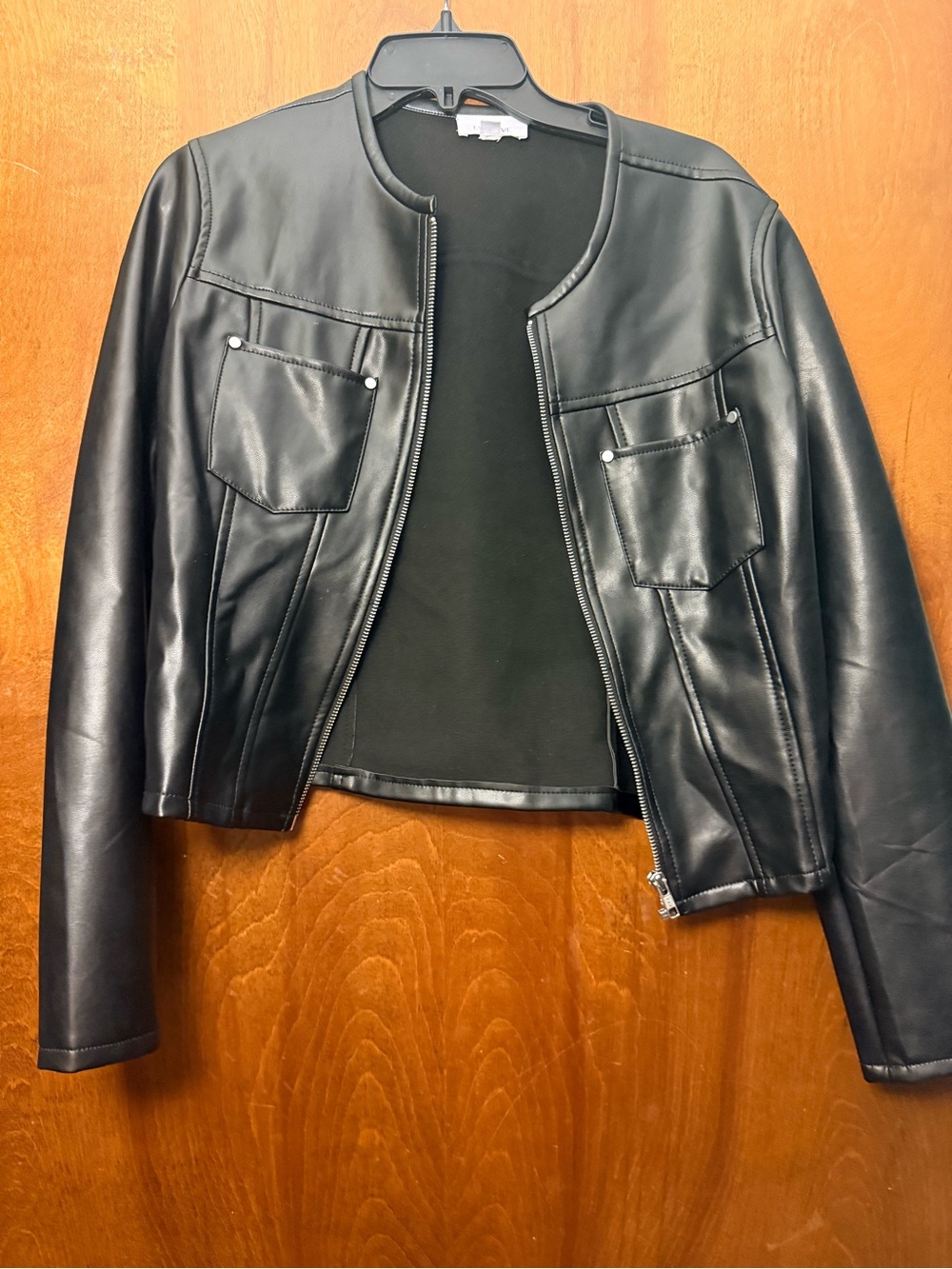 Evereve Black Collarless Faux Leather Jacket